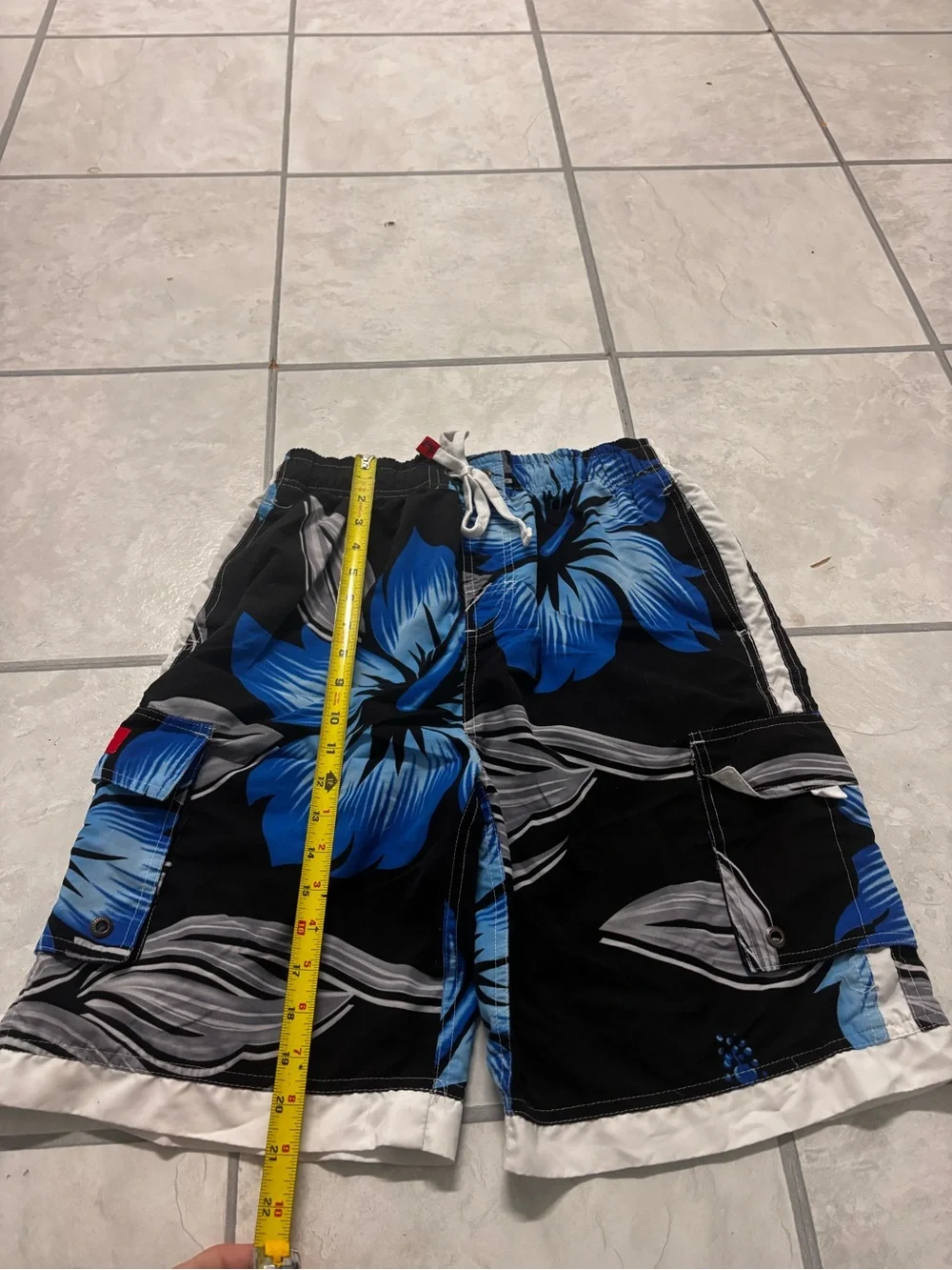 Men's Vintage B.Split Black & Blue Floral Swim Trunks size L